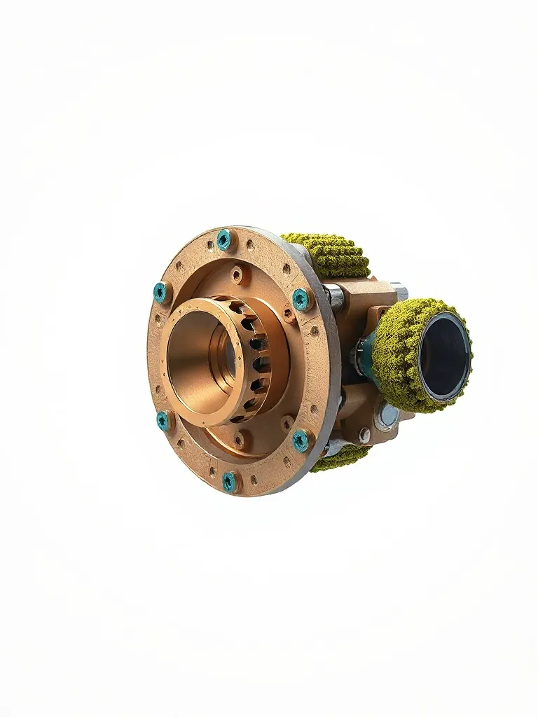 A technical 3D render of a mechanical part, orthographic pro