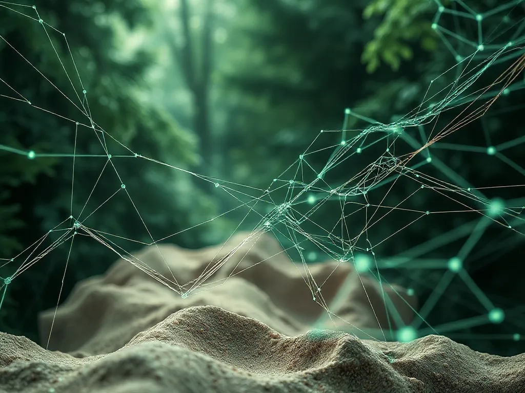 Abstract technical visualization of neural networks and data
