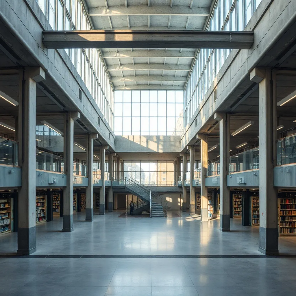 A professional, clean wide shot of a modern industrial libra